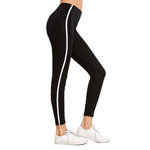 Leggings de yoga bleu marine taille haute avec bandes latérales rouges et blanches, longueur intégrale, taille élastique, pantalon extensible quadridirectionnel, en promotion en ligne - Product Image 6