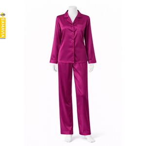 ชุดนอนสตรีซามาเวีย |   ชุดนอนผ้าซาตินโพลีเอสเตอร์/คอตตอนผสมปักลายด้วยเครื่องจักรแบบสั่งทำพิเศษ ปิดด้วยเชือกผูก-เนื้อผ้านุ่ม - Product Image 1