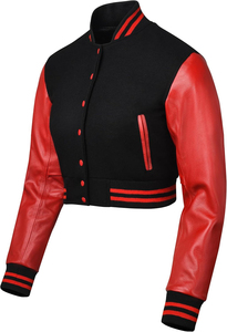 <b>Women's</b> Varsity <b>Jacket</b> Black <b>White</b> Wool Full Sleeve Stand Collar Button Closure Regular Length Winter Wear Heated Eco-Friendly - Product Image 5