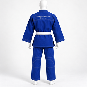 Kimono de karaté et de judo bleu en coton, uniforme d'arts martiaux avec ceinture blanche, coupe classique, unisexe, adulte. - Product Image 3