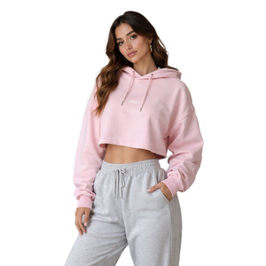 Sudaderas con Capucha de Algodón Rosa Personalizadas de Alta Calidad con Logotipo, Manga Larga, Estilo Crop Top para Mujer, Ropa de Gimnasio, para Actividades al Aire Libre, con Logotipos Privados - Product Image 4