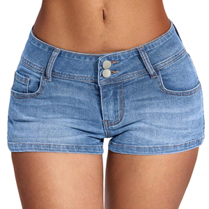 Shorts de mezclilla estampados de cintura alta para mujer, estilo europeo-americano, talla grande, elásticos, de pierna recta, lavado arena, para verano - Product Image 3