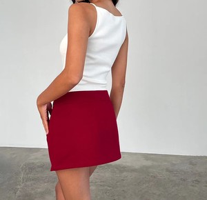 Women High Waist Solid Red Denim Mini <b>Skirt</b> with Pocket Decoration Stretchy Pencil Sporty Summer - Product Image 3