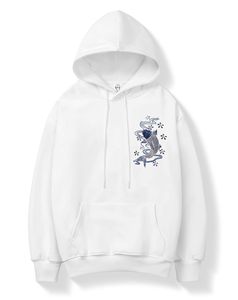 Sweat à capuche blanc épais en molleton brossé, style streetwear unisexe, coupe oversize, avec impression et broderie sur le panneau avant - Product Image 1