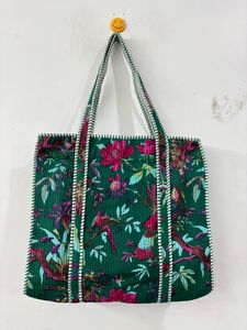 Bolso Tote Pequeño Acolchado de Algodón Indio, Hecho a Mano, con Cadenas, Abierto, para Verano, Compras, Viajes, 18 Pulgadas, con Espacio de Almacenamiento Adicional, para Mujer - Product Image 2