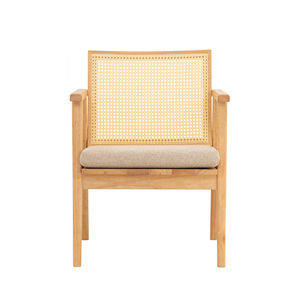 Silla de Comedor Moderna de Madera de Teca con Función Reclinable, Respaldo Tejido de Ratán, Color Madera Natural, para Uso en Interiores/Exteriores en Apartamentos - Product Image 4