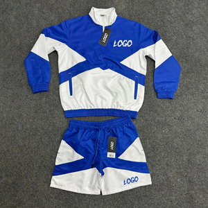 Unisex Color Blocking Windbreaker Tracksuit Set Half-<b>Zip</b> Jacket Drawstring Shorts Quick Dry 100% Cotton Lightweight Sporty Style - Product Image 6