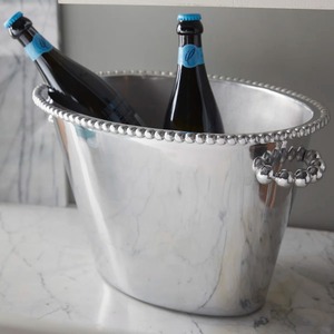 Luxury Two Bottle Silver Metal Beverage Cooler For Tabletop Entertaining Decorative Pearl Trim Silver Party <b>Drink</b> Tub - Product Image 6