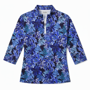 Haut de sport pour femme à imprimé floral, col zippé 1/4, manches 3/4, anti-humidité, pour le golf et le tennis - Product Image 1