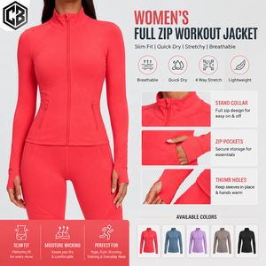 OEM Womens Full Zip <b>Workout</b> <b>Jacket</b> Custom Yoga Running Gym Sports <b>Jacket</b> Thumb Hole Quick Dry Slim Fit Activewear Manufacturer - Product Image 4