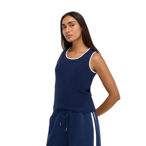 Chaleco Corto sin Mangas Transpirable para Mujer, Azul Marino con Ribete en Contraste, Ropa Deportiva Casual de Verano, Venta al Por Mayor - Product Image 1