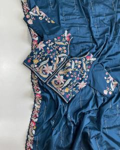 Lo último en verde azulado Fatema gasa bordado Worklace Saree blusa secuenciada ropa de fiesta informal para adultos niñas indio paquistaní - Product Image 6