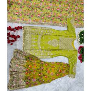 Conjunto de traje de fiesta para mujer de diseñador Top Bottom Dupatta con encaje elegante - Product Image 3