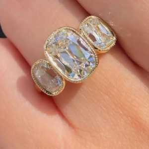 3.01CT <b>Cushion</b> Cut Diamond Bezel Setting Three Stone <b>Ring</b> IGI Certified Lab Grown 14K Solid Gold Luxury Engagement <b>Wedding</b> - Product Image 1