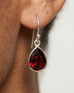 Water <b>Drop</b> <b>Red</b> Garnet Gemstone Bezel Setting Handmade 925 Sterling Silver Classic <b>Earrings</b> for Women - Product Image 2