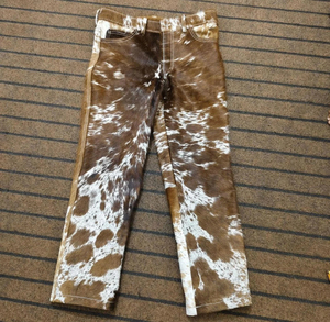 Pantalon baggy western pour homme en cuir de vache véritable de haute qualité, fourrure de vache faite à la main, poils de vache authentiques, écologique, coupe droite, décontracté - Product Image 1