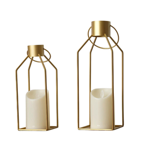 Juego de 2 Portavelas Colgantes de Metal Dorado para Mesa, Faroles Decorativos Modernos de Estilo Rústico para Decoración del Hogar en Interiores - Product Image 1