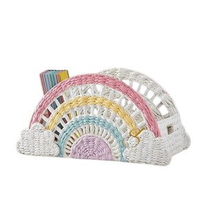 Cute <b>Rainbow</b> Water Hyacinth Storage Basket Woven Pastel Sky Theme Toy Organizer Bin for Kids <b>Room</b> <b>Decor</b> - Product Image 2