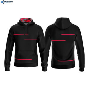 Sweat-shirt à capuche bordeaux pour homme, coupe classique, imprimé, color block, poche, manches raglan, respirant, tricoté, service OEM - Product Image 5