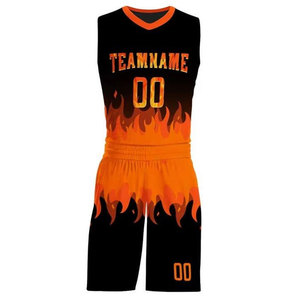 Uniforme de Baloncesto Sublimado Personalizado con Nombre del Equipo, Número 00, Estampado de Llamas, Conjunto de Camiseta sin Mangas y Pantalones Cortos Deportivos para Hombre - Product Image 1