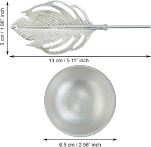ชุดถาดพูจาโลหะชุบเงินทำมือ ทนทาน พร้อมที่ใส่กุมกุม ทิลัก รูปใบไม้ ช้อนขนนก สำหรับงานแต่งงานสมัยใหม่ - Product Image 2