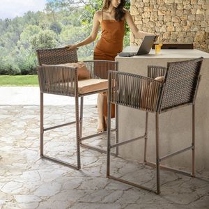 Set di Sgabelli da Bar Alti in Vimini per Esterni, per 2 Persone, Ideali per Balconi - Product Image 4