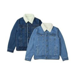 Custom Light Blue Denim Winter <b>Jackets</b> for Men 100% Cotton <b>with</b> <b>Fleece</b> <b>Lining</b> Stand Collar Patchwork Design-Wholesale Price - Product Image 1