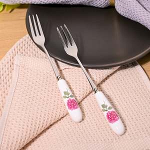 Chic Eco-Friendly Luxury Ceramic Ruffled Pink Dinner <b>Forks</b> Set of 2 Made From Wood - Product Image 2