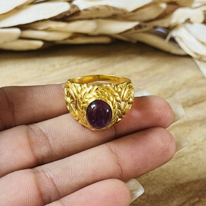 Unique Design Amethyst <b>Ring</b> Boho Brass <b>Rings</b> For Women 18k Gold Plated Floral <b>Statement</b> <b>Ring</b> Chunky <b>Ring</b> For Wholesale/OEM/ODM - Product Image 3