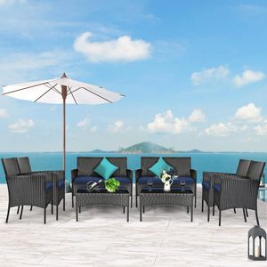 Set Divano in Rattan a 4 Pezzi con Cuscini e Tavolino in Vetro Temperato per Intrattenimento in Giardino - Product Image 3