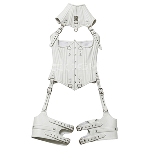 <b>Underbust</b> Steelboned Gothic And Fashion Wear White Leather <b>Corset</b> With Neck And Leg Harness - Product Image 3