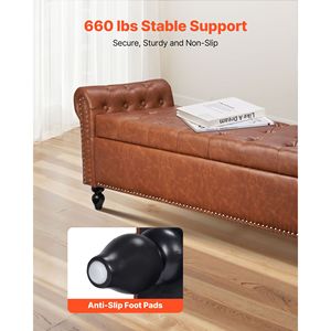 Panca contenitore moderna con bottoni trapuntati e braccioli arrotolati in pelle PU, gambe in legno massello, ideale per ingresso o come panca porta scarpe per la casa - Product Image 3