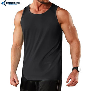 Men's Black Sleeveless Tank Top O-Neck Solid Color Knitted Quick Dry Sporty Style - Product Image 4