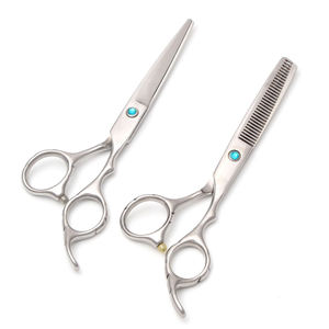 Ciseaux de coiffure professionnels en acier inoxydable de 6 pouces, ciseaux de coupe manuels avec accents bleus pour barbiers et stylistes - Product Image 1