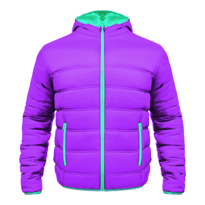 Blouson d'hiver pour homme à capuche, coloris bleu-vert, blocs de couleur, fermeture éclair, coupe décontractée, coupe-vent, rembourrage épais en polyester, coupe régulière, chaud et à capuche - Product Image 5