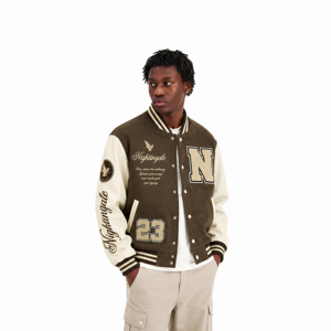 เสื้อแจ็คเก็ต Letterman Varsity แบบสั่งทำพิเศษ สวมใส่สบาย ผ้าแคนวาส คอตั้ง ปักลายเบสบอล เสื้อแจ็คเก็ต Varsity แบบสั่งทำพิเศษสำหรับนักกีฬา - Product Image 1