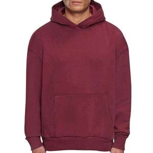 Mens Burgundy Pullover <b>Hoodie</b> <b>Plain</b> Fleece Hooded Sweatshirt Casual Long Sleeve Kangaroo Pocket Oversized Streetwear - Product Image 1