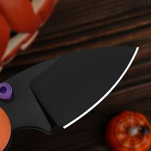 Couteaux pliants Halloween en forme de citrouille avec lame affûtée noircie, motif de chauve-souris décoratif, manche violet et design compact et portable - Product Image 6