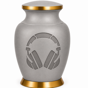 Elegante Urna Funeraria Gris Mate con Auriculares y Grabado de Icono de Chat, Urna Conmemorativa Premium para Amantes de la Música y Entusiastas de los Podcasts - Product Image 6