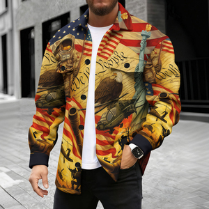Chaqueta de Hombre con Estampado de la Bandera del Día de la Independencia para Primavera y Otoño, Chaqueta Moderna y Versátil con Patrón de la Bandera de EE. UU., Cortavientos - Product Image 4