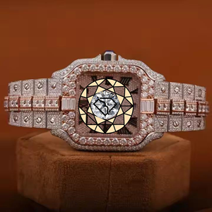 Reloj de Cuarzo Analógico de Acero Inoxidable de Lujo Personalizado con Incrustaciones de Moissanita, Caja y Correa con Cristales de Zafiro, Esfera de 46 mm, Ecológico - Product Image 3