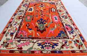 Alfombra de lana anudada a mano, diseño abstracto moderno, color naranja, estilo Oushak, para dormitorio/sala de estar, tamaño personalizable. - Product Image 3