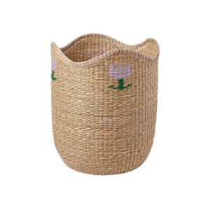 Coloré Fleurs Seagrass Pliable Panier À Linge Rectangle Panier De Rangement Avec Des Bords Festonnés Pour Peluches-Vente En Gros Vietnam - Product Image 1