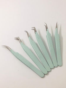 Pinces à cils professionnelles de haute qualité en acier inoxydable avec pointes en fibre biseautées personnalisables pour les extensions de cils - Product Image 2