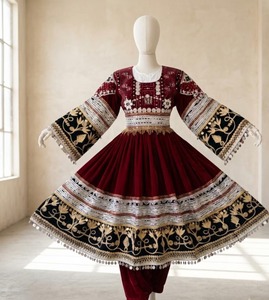 Robe afghane Kuchi en velours marron, brodée à la main avec des pièces de monnaie argentées traditionnelles, robe longue à manches longues, robe décontractée pour femmes - Product Image 5