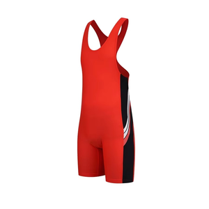 <b>Men</b> Red Black Color Blocked Wrestling <b>Singlet</b> Spandex Polyester Quick Dry Adult Size - Product Image 1