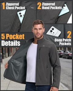 Deep Gray Men's Full Zip <b>Fleece</b> Jacket Stand Collar Polar Outerwear Lightweight Warm Casual Winter Coat - Product Image 3