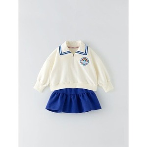Conjunto de Ropa Infantil OZKIZ Estilo Coreano Azul con Patrón Sólido para Niñas de 2 a 7 Años, Primavera/Otoño, Moda Infantil al por Mayor - Product Image 1