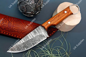 Couteau à lame fixe artisanal en acier Damas, pointe tombante, manche en bois d'olivier, pour la chasse, le camping, la survie en extérieur, EDC multifonction, DIY - Product Image 6