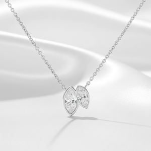 Collier pendentif de fiançailles tendance en argent sterling 925 avec deux pierres en zircon taille marquise serties clos, style Toi et Moi, pour femme, cadeau - Product Image 4